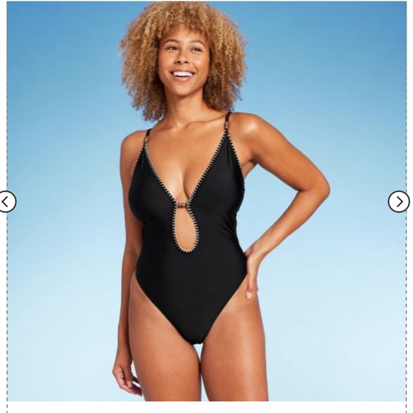 Women's Plunge Bead Detail Extra High Leg One Piece Swimsuit - Picture 2 of 7